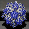 Unbranded Pinwheel Flower Brooch with Cobalt Blue Crystals Silver Tone
