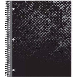 Five Star Spiral Notebook, 1 Subject, 100 Sheets, College Ruled, Graphics, Bitmap Black