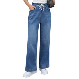 Roskiky Jeans Women's Wide Leg Stretch High Wasited Elastic Waist Bell Bottom Baggy Jeans Y2k, Classic Blue