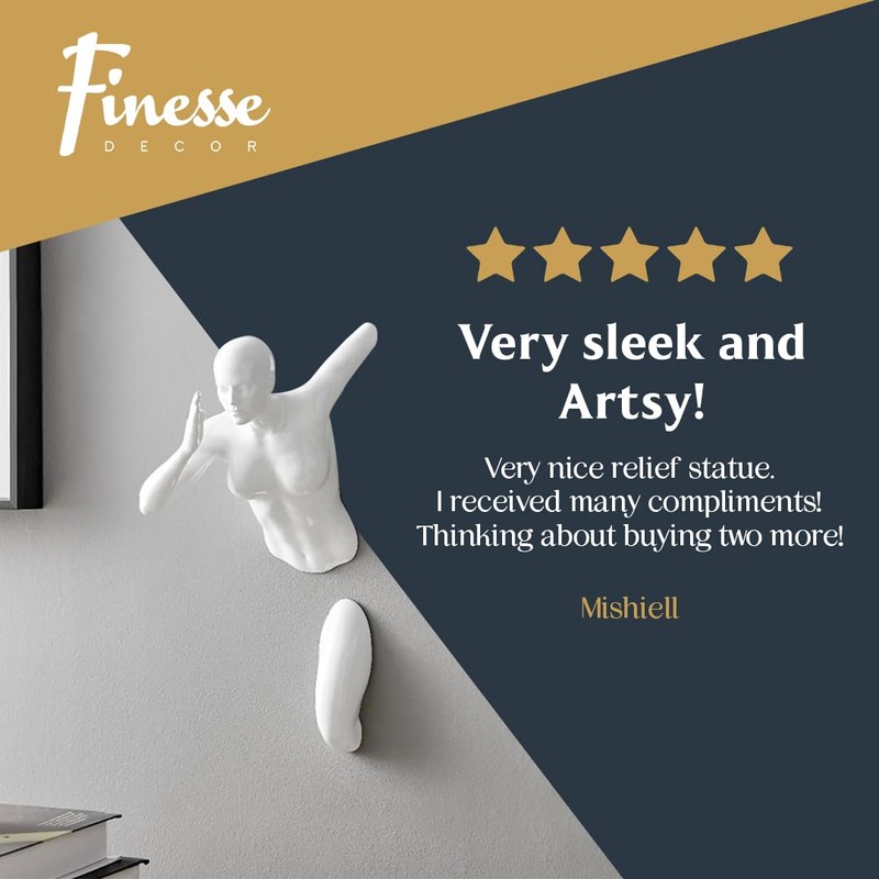 Wall Decor Sculptures, 13" Wall Runners with Hardware Included (White-W)