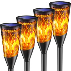 Solar Lights Outdoor Garden, 2Modes Flickering Dancing Flame Lights,IP65 Waterproof Solar Torch Light for Outside,Pathway,Patio, Lawn,Yard Decor - 4 Pack