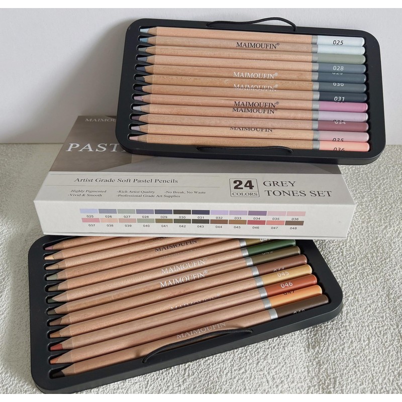 MAIMOUFIN Soft Pastel Pencils 24 Colors Grey Tone Drawing Pencil