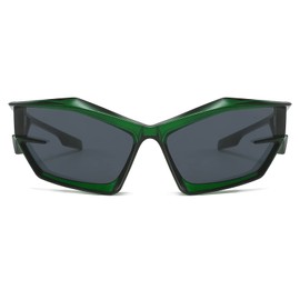 ADE WU Futuristic Sunglasses For Men Women Fashion Cat Eye Sun Glasses Y2K Style (Green/Grey)