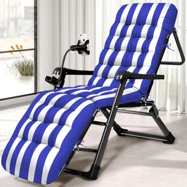 Tycdiose Chaise Lounge Cushions Outdoor Lounge Chair Cushion for Patio Furniture Waterproof 71 x 20 x 4 Inch Indoor Outdoor Memory Foam Zero Gravity Chair Cushion wth Ties, Stripe Blue&White