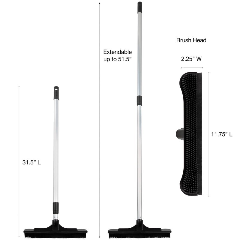 ForPro Extendable Salon Broom, Non-Scratch Rubber Bristles, Aluminum Handle Adjustable