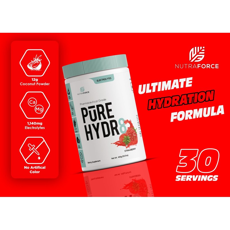 Pure Hydr8 Electrolyte Powder – Coconut‑Water Infused – 700 mg Potassium,