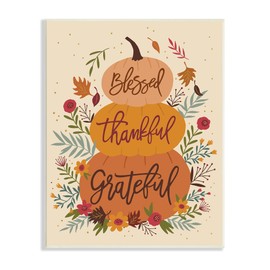 Stupell Industries Blessed Thankful Grateful Sentiments Stacked Orange Pumpkins, Designed by Nina Seven Wall Plaque