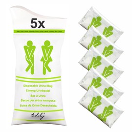 tidily Set of 5 x Urine Bags - Disposable Urine Bags - Emergency Pee Bags - Portable Car Urinal - Travel - For Men, Women, Children - Pack of 5