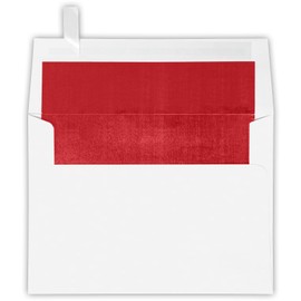 LUXPaper A7 Foil Lined Envelopes in 60 lb. White w/ Red LUX Lining, Printable Square Flap Envelopes for Invitations with Peel and Press, 50 Pack, Envelope Size 5 1/4 x 7 1/4 (White)
