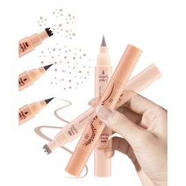 SUMEITANG 2-in-1 Faux Freckle Stamp Pen, Dual-Ended Waterproof Fake Freckle Pen with Different Size Stamps & 0.5mm Tip, Quick Natural Sun-Kissed Freckles for Makeup for Freckle Lovers