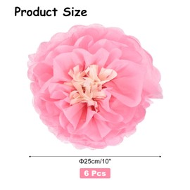 Rebower 6 Pcs Pink Paper Flowers, 10" 3D Tissue Paper Pom Poms Crepe Mexican Paper Flower, [for DIY Crafting Wall Wedding Birthday Party Decorations]