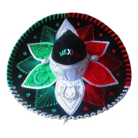 Sombrero Charro Tricolor Mariachi Adulto Hat Fiesta Mexicano Color Negro