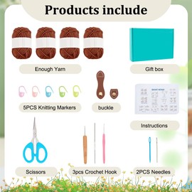 ACRNIGHEET Crochet Beach Bag Crochet Kit for Beginners Caramel Tote Bag Knitting Kit with Yarn and Hook DIY Craft Kits Gift for Adults with Video Guide Tutorial Crochet Starter Kit