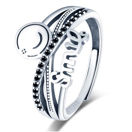 VIKILEE Women's Rings S925 Sterling Silver Rings Cross Stacked Rings with Smiley and Clover Leaf for Girlfriend Anniversary Valentine's Day, Silver