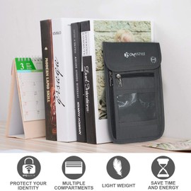 OMYSTYLE Neck Wallet, RFID Passport Holder for Travel, Adjustable Neck Strap, Waterproof Neck Pouch for Men & Women to Keep Cash, Credit Cards and Documents Safe, Dark Grey (8x6)
