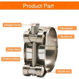 Silver Exhaust Clamp Stainless Steel Exhaust Band Clamp Replacement for Motorcycle Water Hose Car Automotive Replacement Exhaust Clamps (48-51mm)