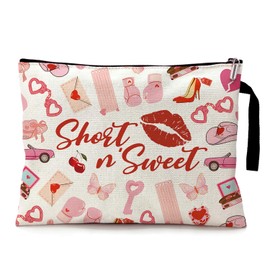 Cusrtyh Short Sweet Love Song SC Fans Funny Canvas Zipper Makeup Bag, Travel Accessories Storage Toiletries Bag, Pink Lady Themed Party Gifts, Gifts for Music Fan Sister Coworker Bestie Friends BBF