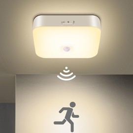 WhitePoplar Rechargeable Motion Sensor Ceiling Light Without Wiring, 500LM Wireless Battery Operated Closet Light, Shower Light 3000K Warm, Indoor Motion Light for Closet Shower Porch Hallway Garage