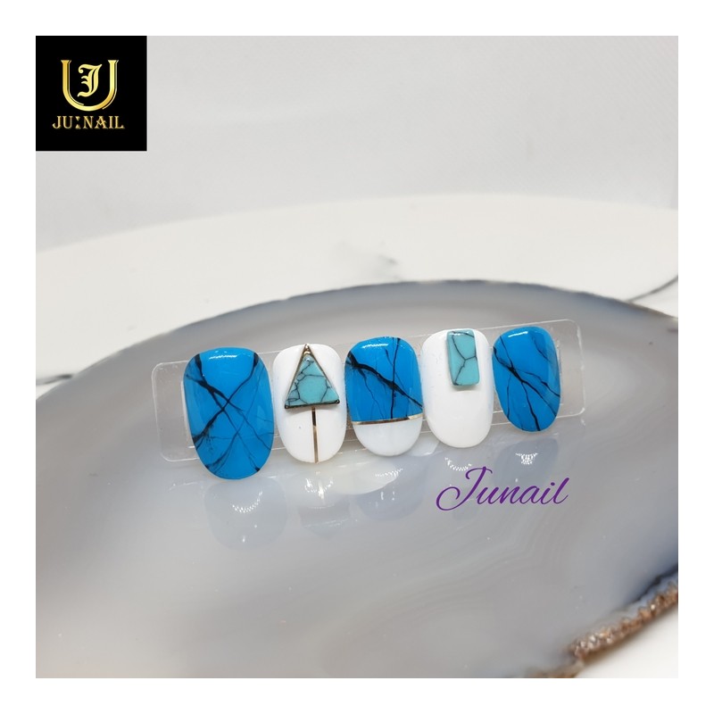 Sky Blue Handmade Nail Tips - Short Ballerina / 스카이블루