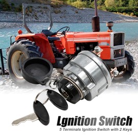 Ignition Key Switch, 5 Terminals Ignition Switch Replacement for Ford New Holland Shibaura Tractor 1000 1100 1110 1200 1210 1300 1310 1500 1510 1600 1700 1710 1900 1910 2110 35 45 55 65 Skid Steer