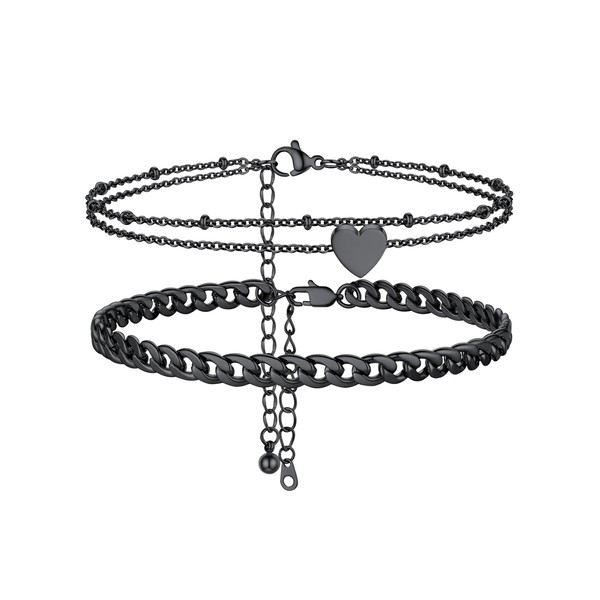 PROSTEEL Stainless Steel Anklets for Women Black Anklets Cuban Anklets