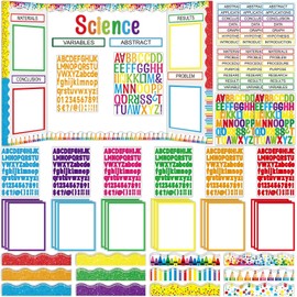 122 Pcs Science Fair Board Supplies 72 Glitter Colorful Pencil Trim Scalloped Borders 36 Presentation Board Subtitle 6 Self Adhesive Project Title 8 Letter Sticker for Classroom Office Decor(Colorful)