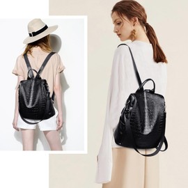 AINUOEY Women's Backpack Bags Women Elegant Bag City Backpack Handbag Vintage PU Leather 76654 1-Piece Set, black, M, Adjustable strap