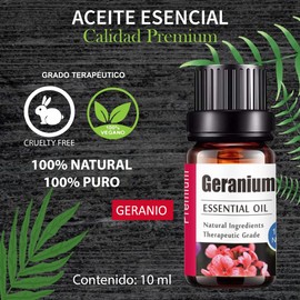 Aceites Esenciales de Geranio Aromaterapia - Natural 100% de Aceite Esencial Natural Conjunto de Difusores y Humidificadores con Caja de Regalo Exquisita (UVa Natural, 10 ML) (Geranio)