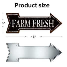 Farm Fresh' Retro Vintage Arrow Metal Tin Sign, Decorative Wall Art Signage, Farmhouse Country Kitchen Home Décor, 6 x 18 Inches