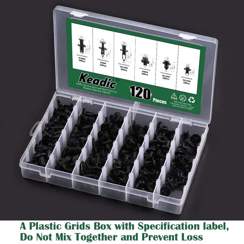Keadic 120pcs Nylon Car Bracket Assortment 6.3mm 8mm 9mm 10mm