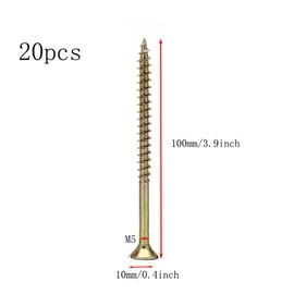 Long Wood Screws, Flat Head Wood Screws M5 x 100mm Self Tapping Drive Wood Screws, Galvanized Steel Countersunk Head Flat Modified Truss Head Wood Screw for Repairing Furniture, Joinery, DIY, 20 Pack