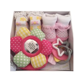 Stephan Baby Rattle/Socks Gift Set (Pink Flower)