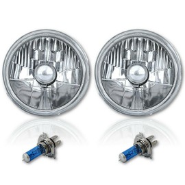 Octane Lighting 5 3/4 Inch Halogen Headlight Diamond Crystal Headlamp 55/60w H4 6000k Light Bulb Pair