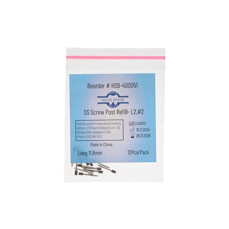 House Brand Dentistry 400051 HSB Screw Posts L2#2 Long 11.8mm