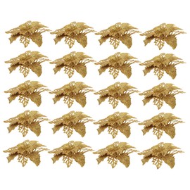 ABOOFAN 20pcs Glitter Powder Artificial Christmas Tree Flowers DIY Wreath Accessories for Holiday Garland Decor Reusable Shiny Fake Flowers for Christmas Tree Photo Props Party and Mall