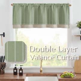 jinchan Nautical Valance Striped Linen Curtain 18 Inch Farmhouse Room Darkening Double Layer Valance for Kitchen Living Room Bathroom Windows Blackout Pinstripe Window Treatment 1 Panel Green