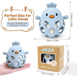 MCGMITT Baby Greifball Beißring aus BPA-freiem Silikon – Hühnchen-Rasselspielzeug Sensorik Motorik Spielzeug ab 3 6 9 Monaten Leicht zu Greifen Weich & Sicher Montessori Geschenkidee für Babys -Blau