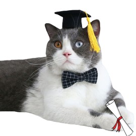FLAdorepet Dog Graduation Caps with Bow Tie Necktie Pet Graduation Hats with Yellow Tassel Cat Graduation Costume Outfits Accessory for Dogs Cats (S(Suit for 5-20LBS), Black)