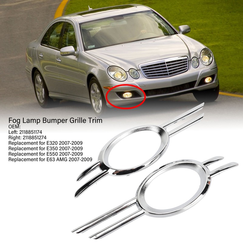 2PCS Fog Lamp Bumper Grille Cover Gloss Chrome 2118851174 Replacement