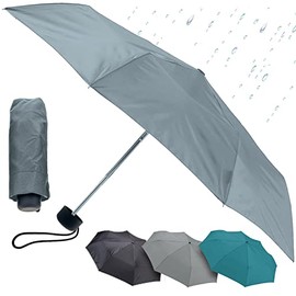 Lewis N. Clark Portable Mini Travel Umbrella, Windproof & Water Repellent Fabric, Manual Opening, 1 Year Warranty, Grey