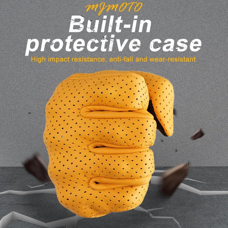 mjmoto Yellow Classic Goat Leather Motorcycle Gloves with Hole Summer