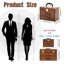 Weysat 11 Inch Mini Wooden Tool Box with 2 Drawers and Top Storage, Portable Small Tool Chest with PVC Liners, Mini Tool Storage Box Organizer Makeup Box with Metal Latch Closure