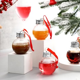 Patelai Christmas Drink Balls Shot Glass Ornament Plastic Fillable Christmas Tree Ornaments Xmas Water Bottle Bulbs for Holiday Party Decor Indoor Outdoor (Clear with Silver Lid,50 Pcs)