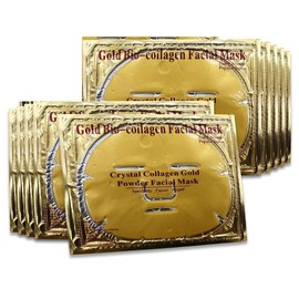 10 x Gold Collagen Face Mask - 24k Gold Crystal Gel Collagen Facial Masks, Treatment Anti Aging Puffiness Skincare Anti Wrinkle Tighten Skin