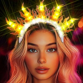Ushiny Fire Fire Headband LED Flame Hair Bands Sparkling Glowing Festival Costume Head Wear for Women (Yellow, One Size)
