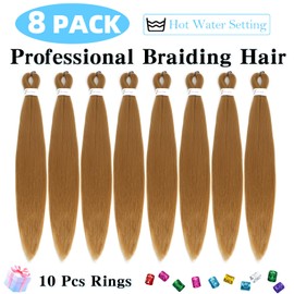 Black Braiding Hair Pre Stretched 20 Inch 8 Pack Braiding Hair Extensions Itch Free Soft Yaki Texture Hot Water Setting Synthetic Crochet Braids Hair For Women Girls (20Inch,27#)