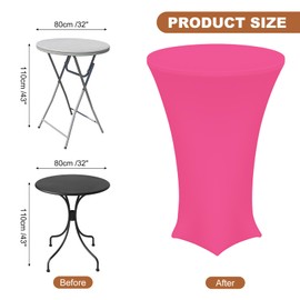 sourcing map Round Cocktail Tablecloth 32" x 43", Highboy Spandex Stretch Tablecloth Table Cover, Fitted High Top Table for Bar Wedding Party, (Rose Pink)