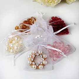 KIMOBER 100pcs Organza Gift Bags,White Gift Wrap Bags with Drawstring Small Mesh Bags for Wedding Jewelry Baby Shower Party Favour Supply,3 X 4 Inch