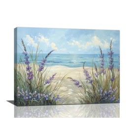 Beach Ocean Wall Art Coastal Pictures Wall Decor Watercolor Seaside Canvas Painting Beach Artwork for Bathroom Living Room Bedroom Kitchen Office 16 x 12 inch