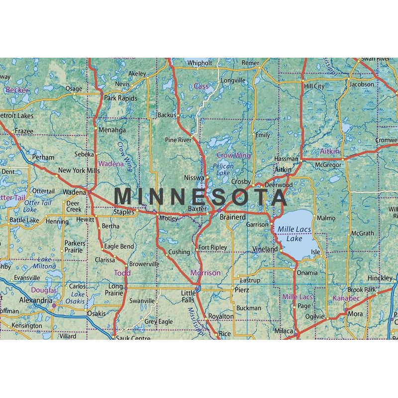 Minnesota and Iowa Physical Map - 23.3 x 16.5 Inches